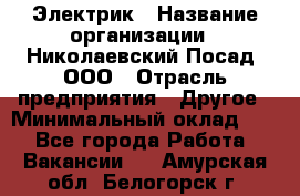 Электрик › Название организации ­ Николаевский Посад, ООО › Отрасль предприятия ­ Другое › Минимальный оклад ­ 1 - Все города Работа » Вакансии   . Амурская обл.,Белогорск г.